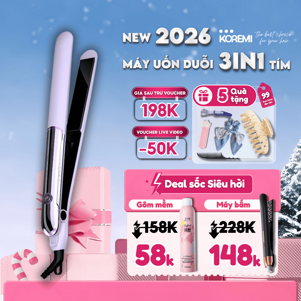 Máy ép tóc KOREMI  mẫu mới 2025 . Giúp duỗi thẳng tóc uốn xoăn tóc 