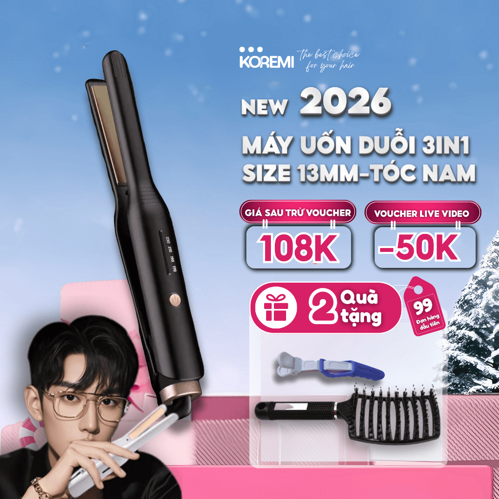 Máy uốn duỗi tóc nam tạo kiểu tóc xoăn dành cho tóc ngắn nữ,Có Combo kèm gôm sáp và máy bấm AGUMEN BH 12 tháng 1 đổi 1