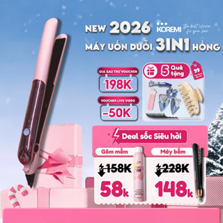 Máy Duỗi Tóc màu Hồng 2026 siêu Xinh, Ép Tóc Thẳng, Uốn Xoăn Dễ Thương 3in1 KOREMI - Bảo hành Chính Hãng. Pink Color