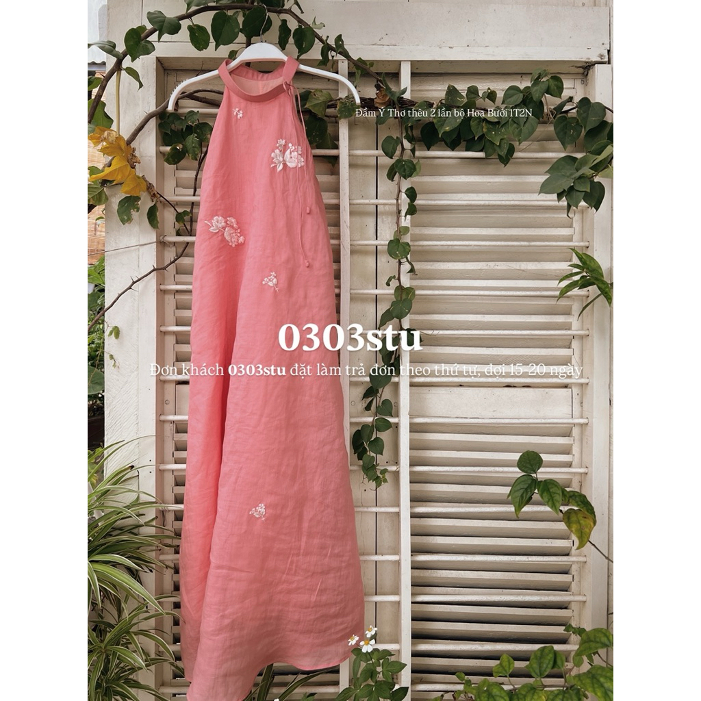 | 0303 studio | Đầm yếm linen thêu hoa - dòng Ý Thơ