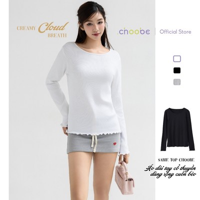 [ MỞ BÁN ] Áo thun nữ dài tay Sabie Top Choobe cổ thuyền phông dáng suông rộng cuốn bèo cotton co giãn A172