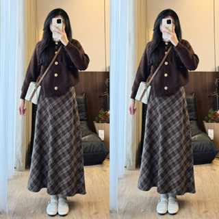   ẢNH OLDSCHOOL  Chân váy caro nâu dáng midi vintage chất mềm có lót CV220 