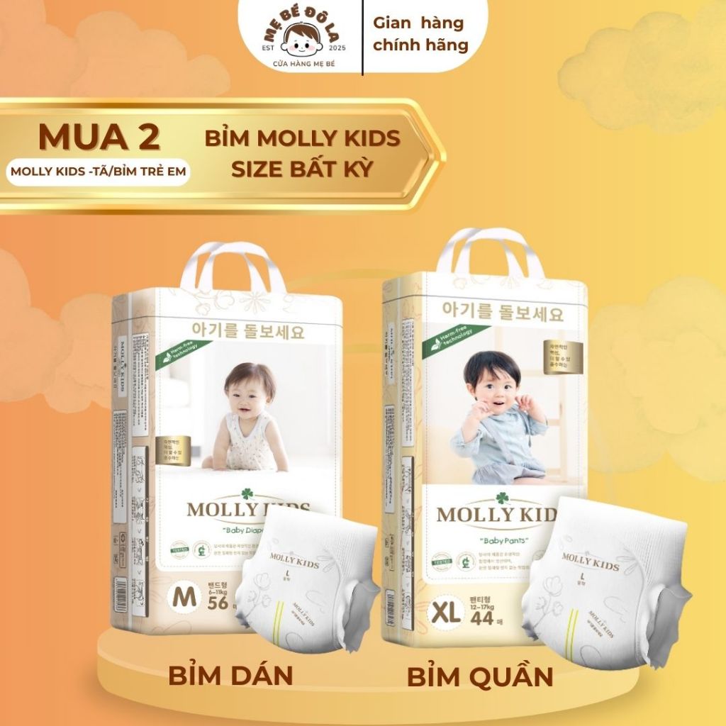 2 Bịch Bỉm Molly Kids - Bỉm Molly Kids Cho Bé Size Full Size NB-XXXXL