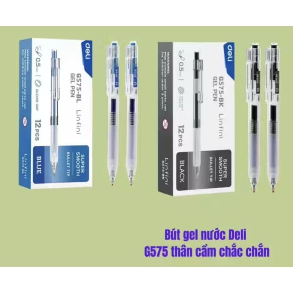12 CÂY bút gel G575 Deli đầu ngòi 0,5mm mực ra đều trơn đẹp