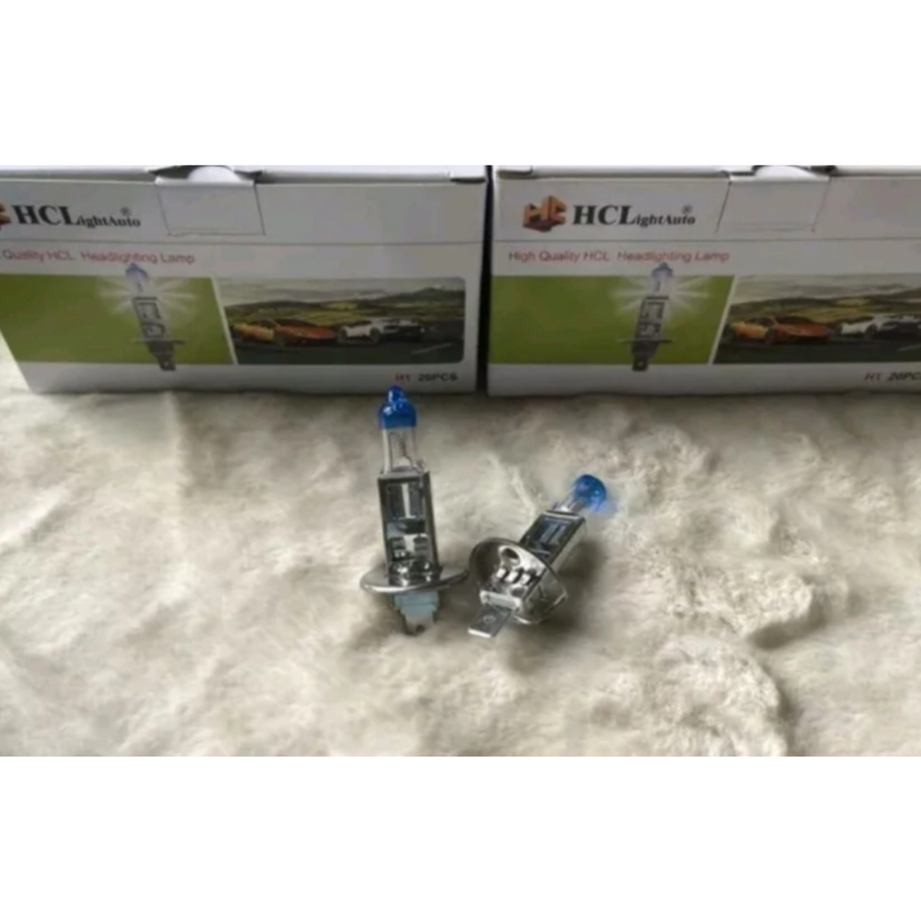 Bóng pha ô tô H1 siêu sáng 12v 24v. Bóng H1 đầu xanh HCL