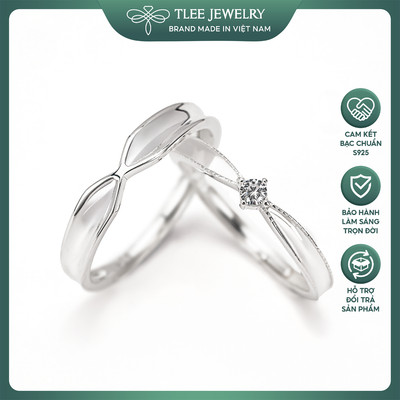 Nhẫn đôi bạc nam nữ TLEE, nhẫn đôi Noble Glow freeszie đính đá quyến rũ, cuốn hút TleeJewelry