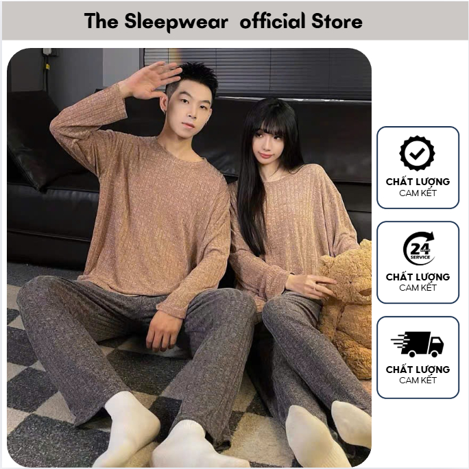 Bộ ngủ dài tay Mùa Thu Đông cho nam và nữ -The sleepwearBĐ05- Bộ dài tay len tăm unisexcó size 110kg