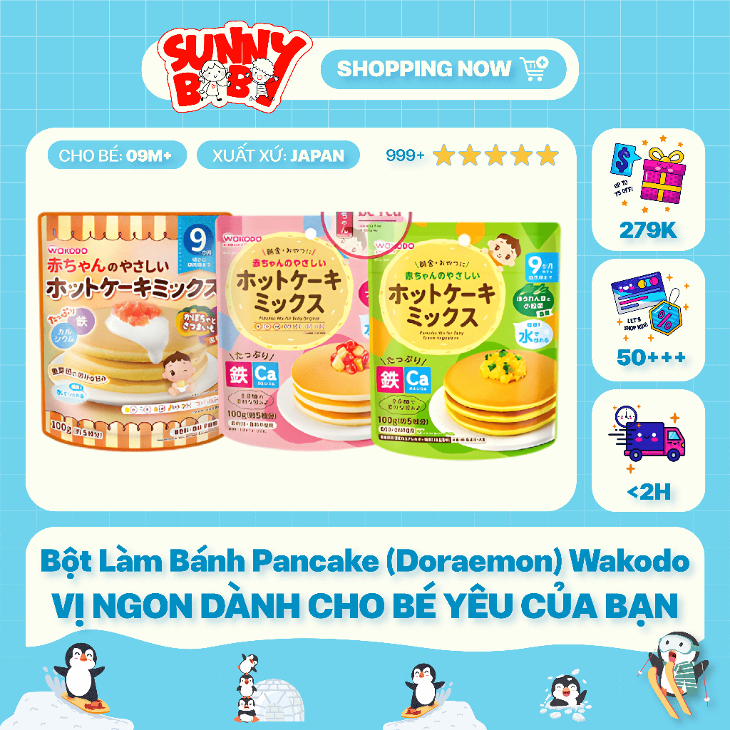 [NHẬT BẢN] Bột làm bánh Pancake (Doraemon) Wakodo cho bé 9 tháng tuổi trở lên