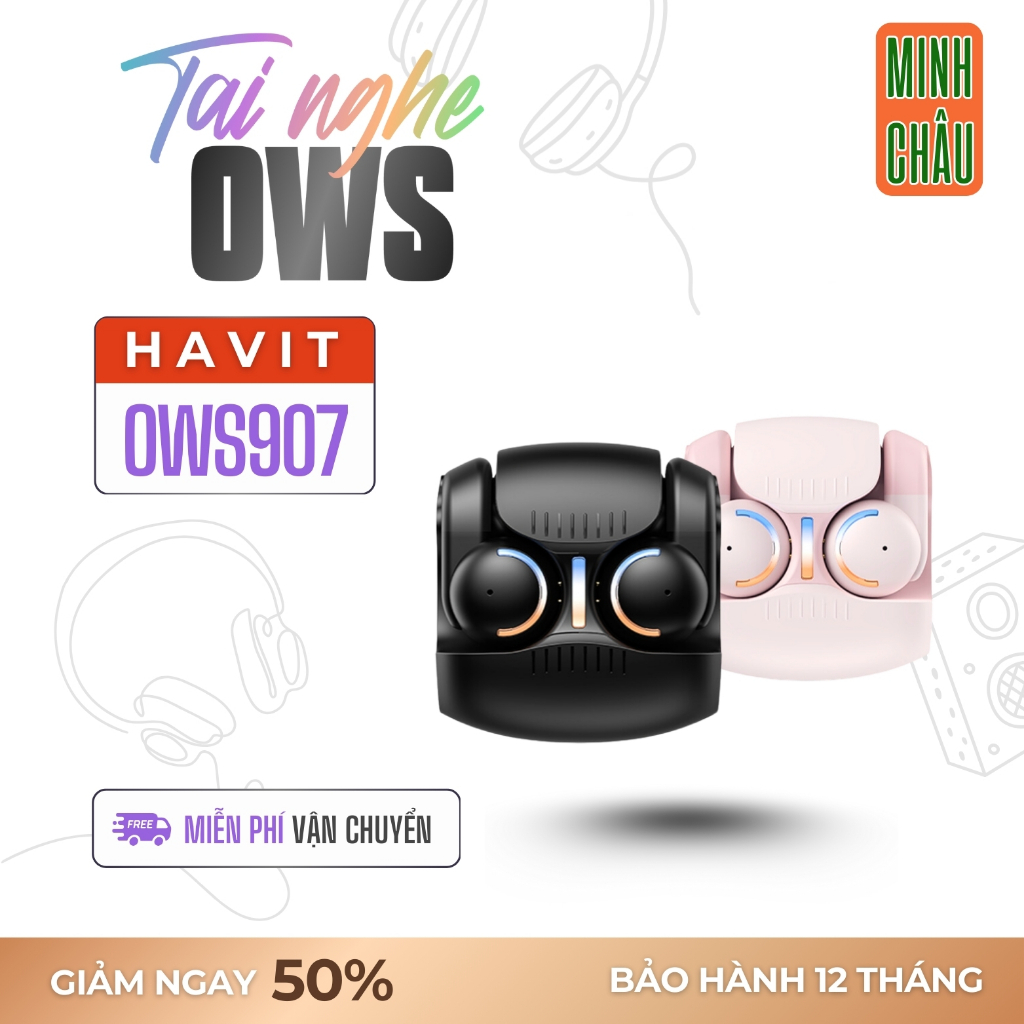 Tai Nghe Havit Open-Ear OWS907,BT 5.3 , Công Nghệ Truyền âm , Thiết Kế Open-Ear, Hàng Chính Hãng Bảo