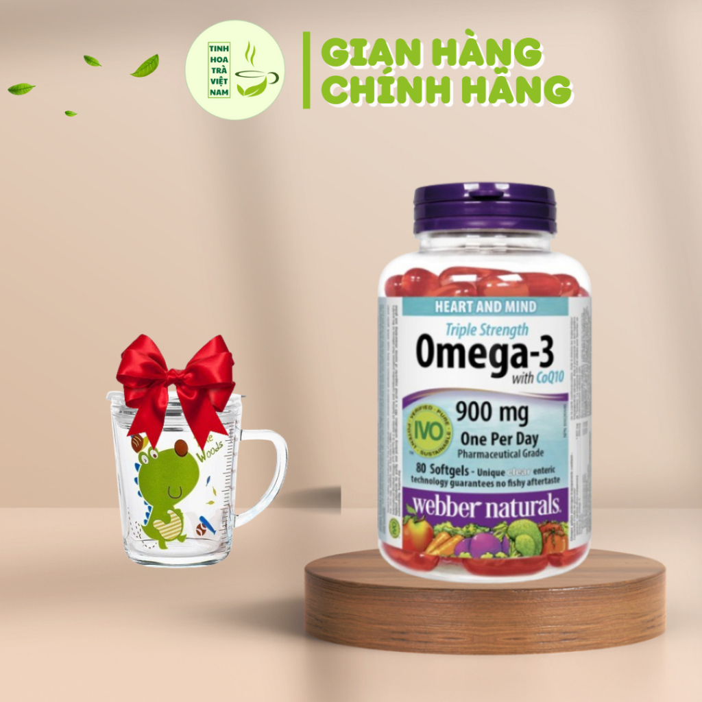 [CHÍNH CHÍNH NGHẠCH]  Dầu cá Triple Strength Omega 3 With CoQ10 900mg Webber Natural Canada hộp 80 v