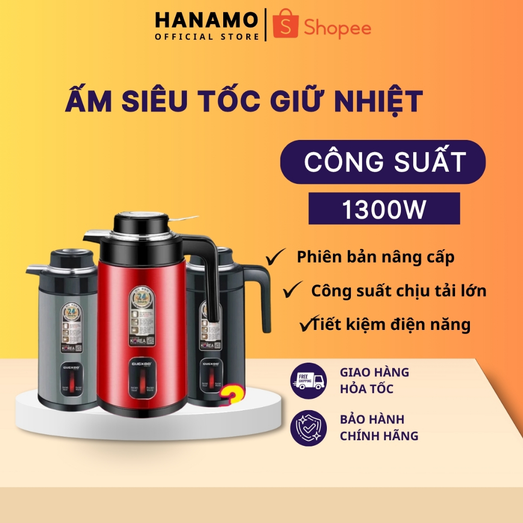 Ấm Đun Nước Cuckoo Ấm Siêu Tốc Giữ Nhiệt 2 trong 1 Cao Cấp, Bình Giữ Nhiệt Thân Ấm 2 Lớp Inox