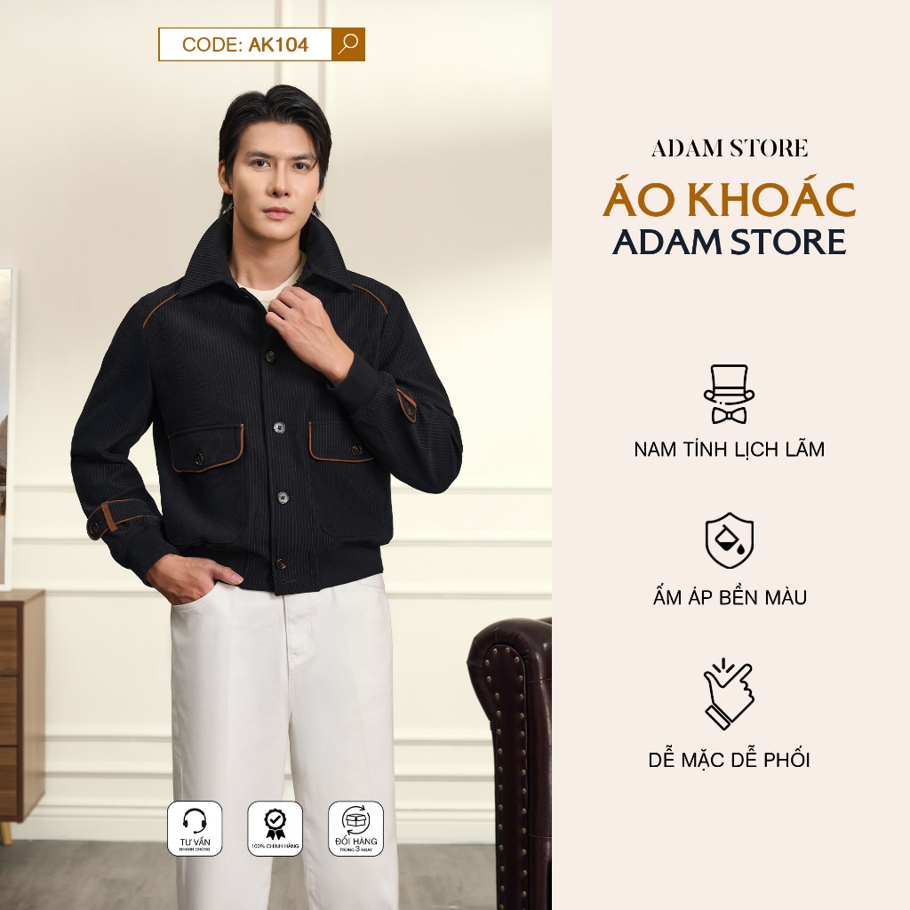 ÁO KHOÁC NAM ADAM STORE MÀU ĐEN GÂN NỔI PHỐI KẺ CAM AK104