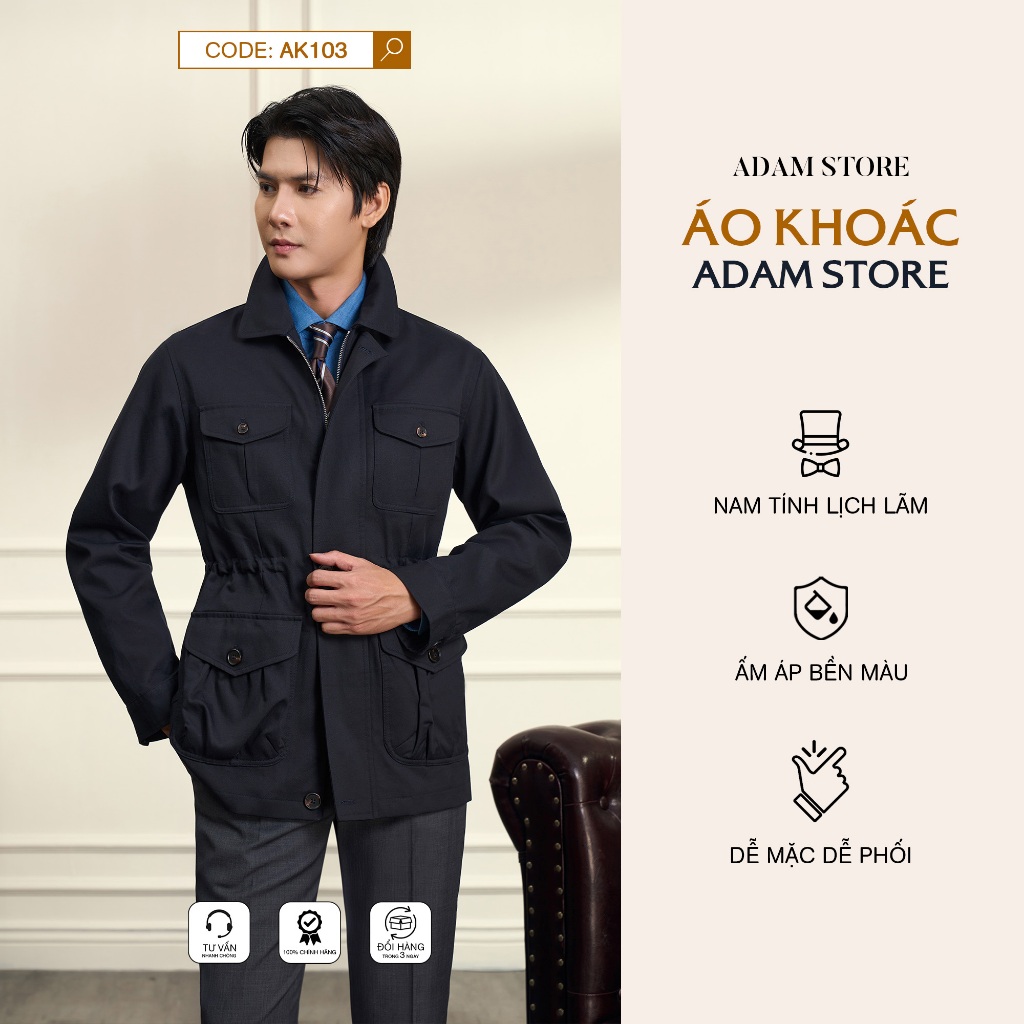 ÁO KHOÁC SAFARI NAM ADAM STORE MÀU XANH ĐEN TÚI HỘP AK103