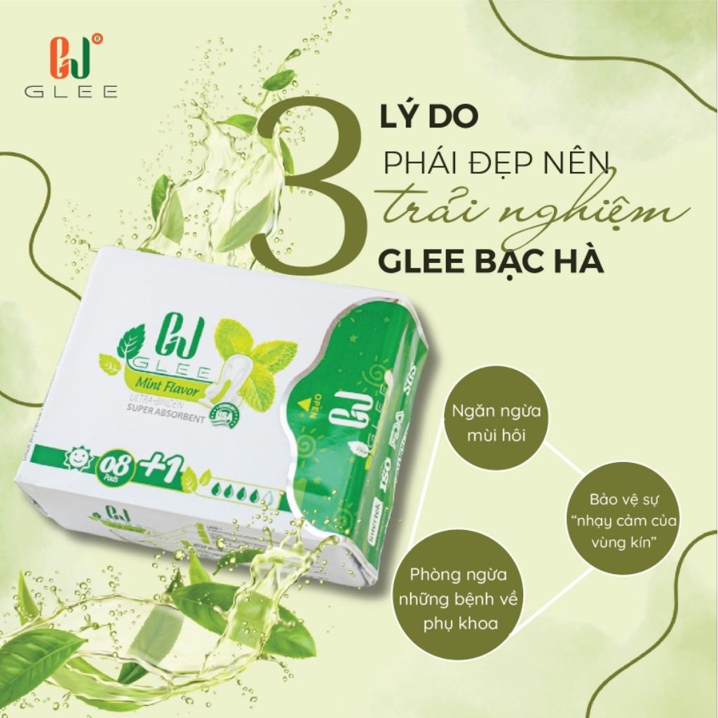 Băng vệ sinh GJ Glee USA  trầu không, bạc hà, có cánh, không cánh.