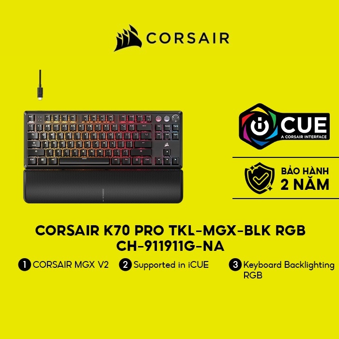 Bàn phím Corsair K70 PRO TKL-MGX-BLK RGB - CH-911911G-NA