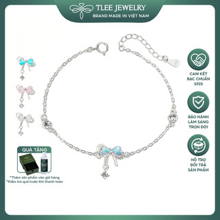  Lắc tay bạc nữ TLEE vòng tay nơ đính đá trái tim đa sắc treo hạt đá nhẩy nữ tính TleeJewelry LT0493 