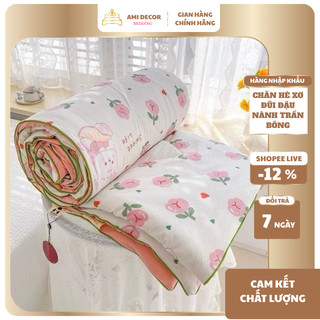 Chăn đũi hè xơ đậu nành trần bông cotton nhập khẩu, chất liệu xơ đậu nành mềm mát kích thước 2m3x2m