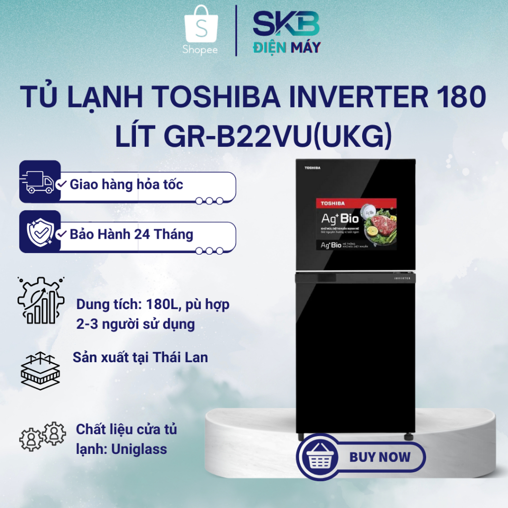 Tủ lạnh Toshiba inverter 180 lít GR-B22VU(UKG)