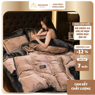  Bộ chăn ga gối nỉ nhung màu trơn nhập khẩu cao cấp ga trải giường nỉ nhung siêu mềm mịn không rụng lông 