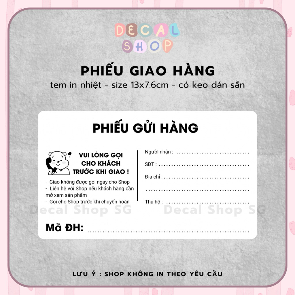 Phiếu Gửi Hàng - Size 13x7,6cm - Có Keo Sẵn