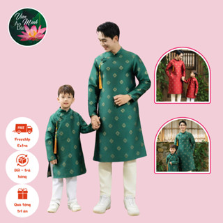 Áo Dài Bố và bé Trai Vinh Hoa chất Gấm Dệt  vân hoa cao cấp, sang trọng - ADVM16