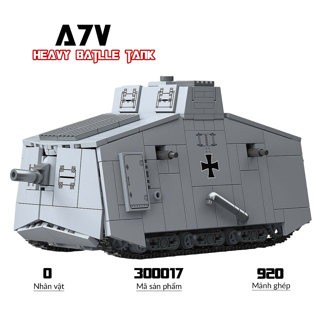 Đồ chơi lắp ráp A7V Heavy Tank, QG 300017 Mô hình quân sự