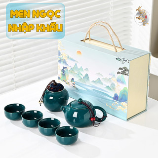  Bộ Quà Tặng Ấm Chén Men Ngọc Thuỷ Mặc Cao Cấp Hộp Quà Tặng Ấm Pha Trà + 4 Chén Sang Trọng Biếu Sếp Doanh Nghiệp 