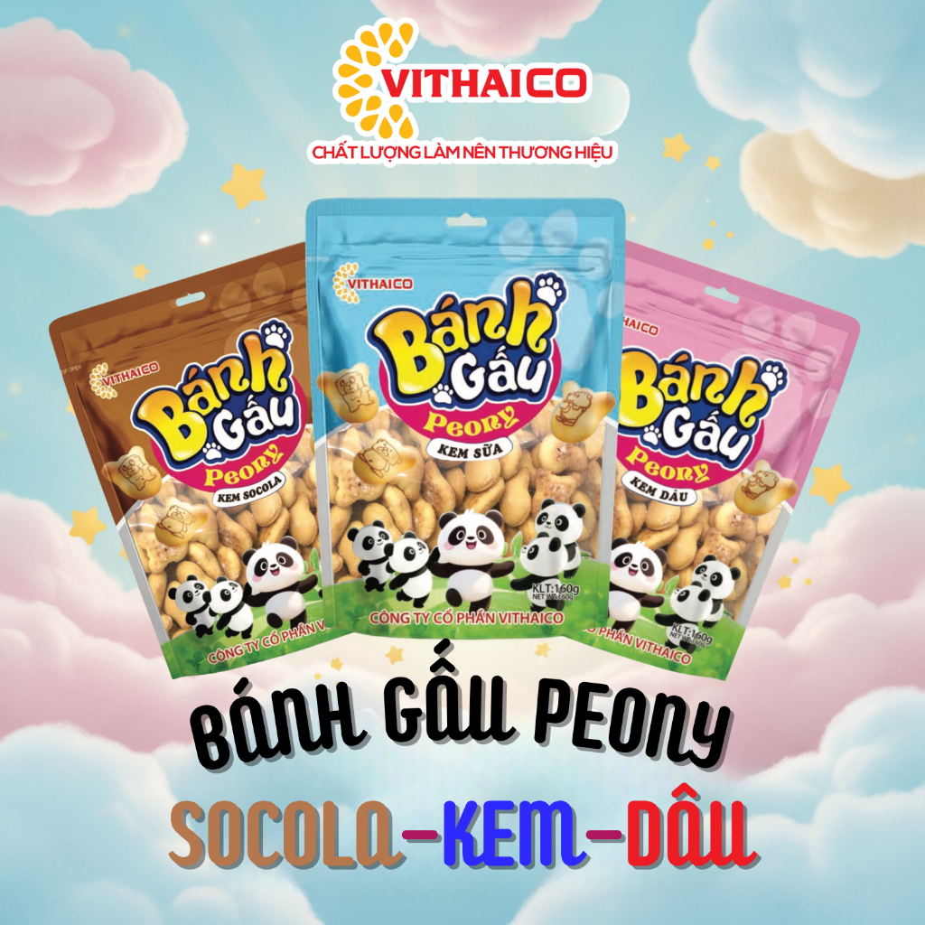 [MỚI] [CHÍNH HÃNG] BÁNH GẤU PEONY VITHAICO đủ vị nhân kem sữa, socola, kem dâu siêu ngậy, vỏ giòn