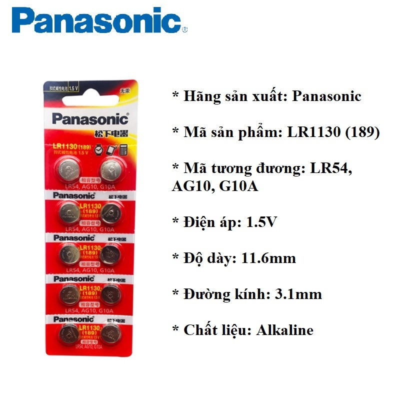 Pin LR1130 / AG10 / 189 Panasonic Alkaline Loại Tốt Vỉ 10 Viên
