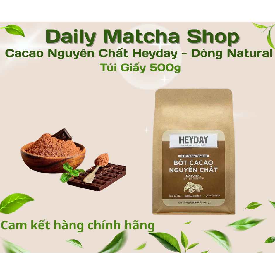 Bột Cacao Heyday nguyên chất không đường - Dòng Natural thuần tự nhiên - (Túi giấy 225g - 500g)