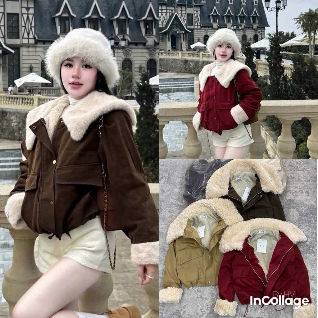 [ Hàng QC Loại 1 ] Áo Khoác Kaki Full Lót Lông Cổ Bẻ Dáng Ngắn Bo Gấu 3 Màu-Halinh Shop - Áo Khoác K