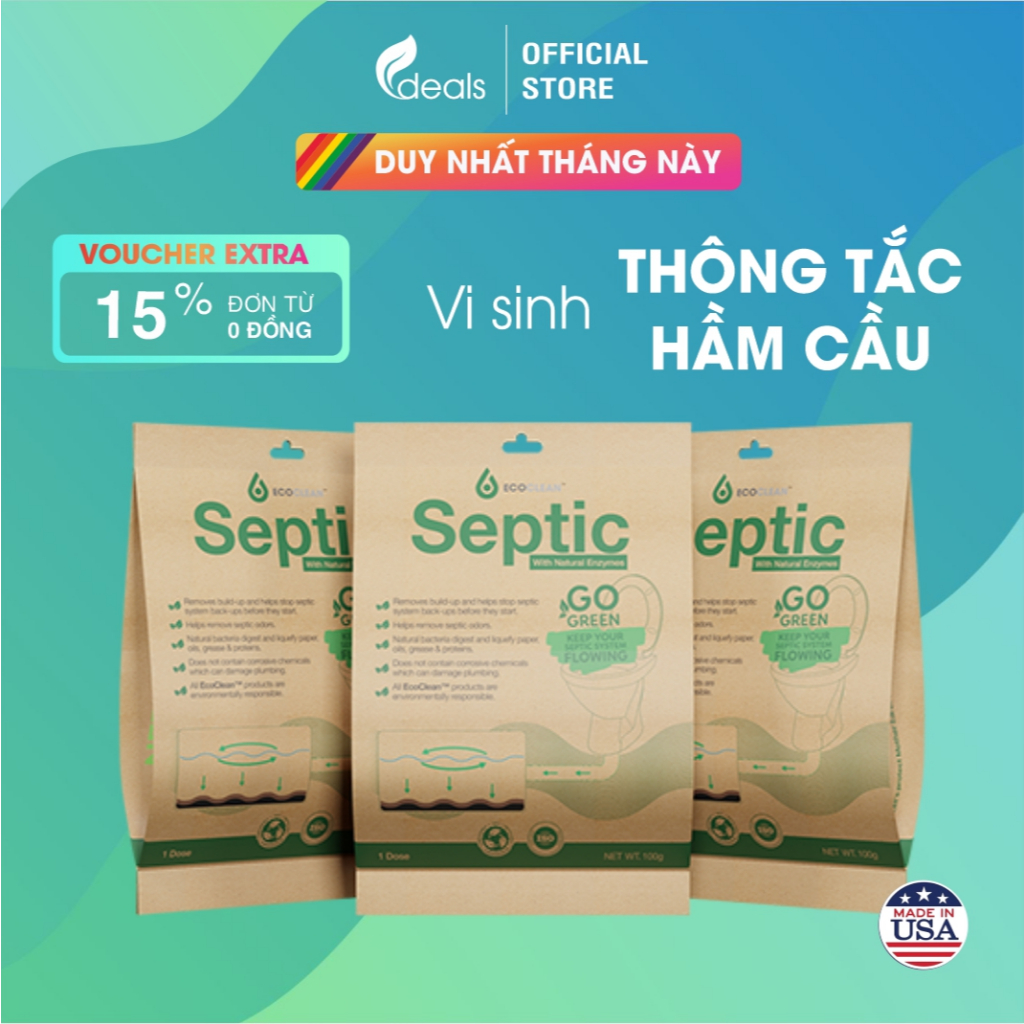 EcoClean SEPTIC - Men Vi Sinh USA Xử Lý Hầm Cầu Bể Phốt Tránh Hút Hầm - KPT CHEM - Gói 100g