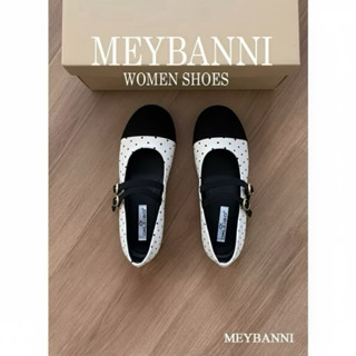 [CHÂN GẦY LÙI 1 SIZE] Giày Búp Bê MEYBANNI Đế Bệt Mũi Tròn Phối Chấm Bi Quai Ngang Dễ Thương - C665