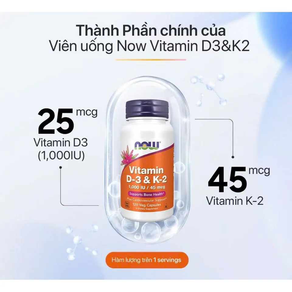 (đủ bill) Viên uống Vitamin D3 K2 Now