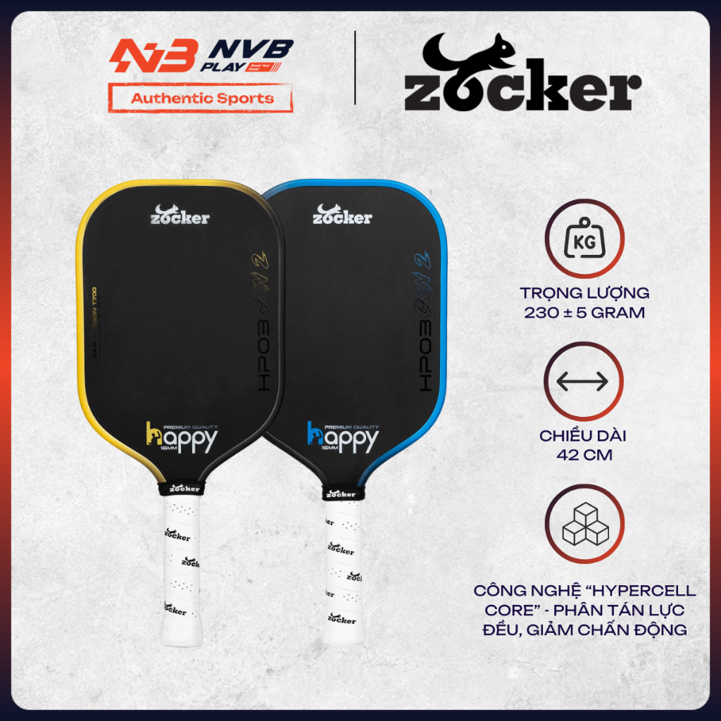 Vợt Pickleball Zocker Happy HP03 Gen 2 Xanh/Vàng - Hàng Chính Hãng