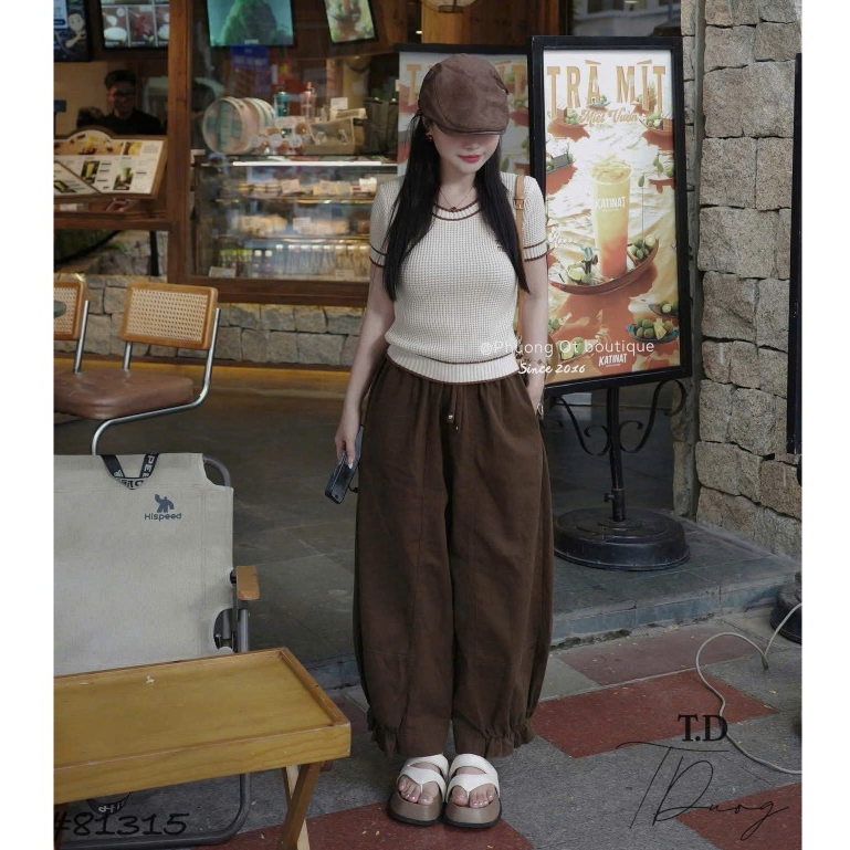 Quần kaki nữ ống rộng bo gấu OPAL T020, quần boom thụng nữ chất vải kaki mềm có cạp chun co giãn