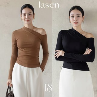  Áo Thun Lệch Vai Nữ Tay Dài Nhún Eo Dáng Ôm -Labeau- Áo Kiểu Trễ Vai 1 Bên Sexy Sang Chảnh Tôn Dáng 