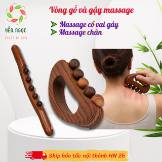 Gậy gỗ, vòng gỗ 5 và dầu gừng 500ml bi massage cổ vai gáy, massage chân giảm đau mỏi (có tách lẻ)