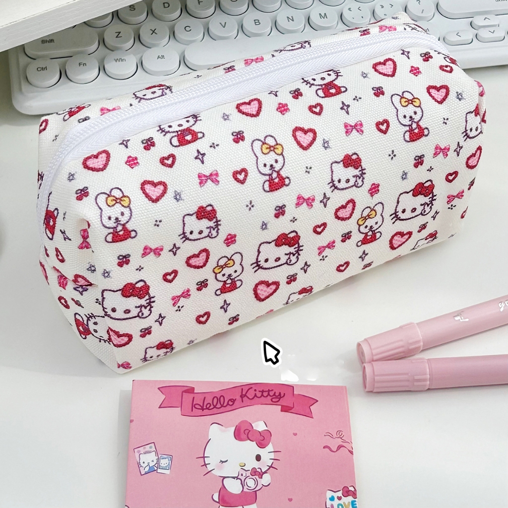 Túi Đựng Bút Hello Kitty Bằng Vải Canvas Hộp Viết Chì Vẽ Mực Xanh Học Sinh Nam Cho Bé Gái Trai Độc L