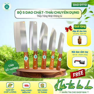 [ Dao OTTO - Khắc tên miễn phí ] Bộ 5 dao nhà bếp đa năng cán gỗ hương thép trắng Nhật không gỉ