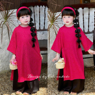  Áo Dài Bé Gái CELINA D08 Áo Dài Cách Tân Cho Bé Gái Tặng Kèm Bờm Chất Liệu Lụa Ngọc Trai Cao Cấp 