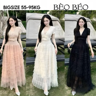   BÈO BÉO BIGSIZE   VÁY MAXI THIẾT KẾ NỮ REN PHỐI LƯỚI NHIỀU TẦNG XOÈ CAO CẤP FORM BIGSIZE 60-90KG 