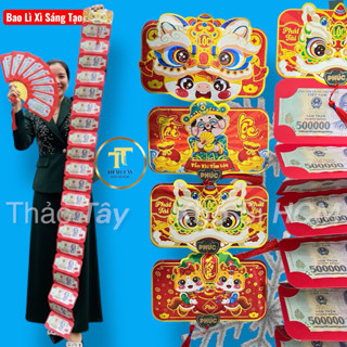  COMBO Bao lì xì quạt lì xì dây xếp ngăn kéo dài bất ngờ Mẫu Lì Xì Độc Lạ Cực Hót 