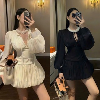  BIGSIZE HIẾU HIẾU  55-95KG  -  Váy nữ thiết kế voan tơ cổ v tay dài phồng sang chảnh D579 