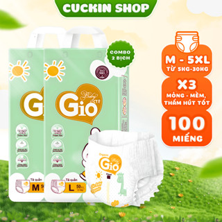  Combo 2 Bịch Bỉm Tã Quần Baby Gio 100 Miếng Bỉm Mềm Mại,Thoáng Khí Thấm Hút Chống Hăm Cho Bé Size Từ M - 5XL 