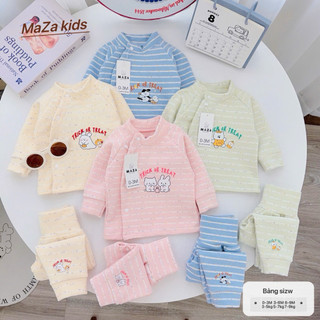  Bộ dài sơ sinh MAZA chất nỉ giữ nhiệt màu kẻ quần cạp cao cho bé 0-9m MZ.BD310 