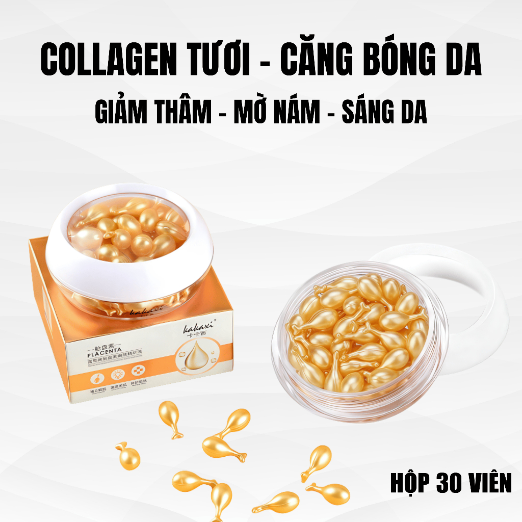 Viên Bôi Đẹp Da Collagen Tươi Kakaxi Hộp 30 Viên | Căng Bóng, Giảm Thâm Nám, Dưỡng Da Sáng Mịn