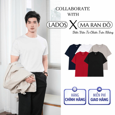 Áo thun cổ tròn ngắn tay LADOS-9202 chất thun 2 chiều cao cấp form regular basic trẻ trung thêu logo tay