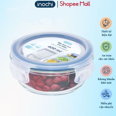 Hộp thuỷ tinh tròn Inochi nhiều dung tích, hộp đựng cơm văn phòng, hộp thủy tinh có nắp đậy