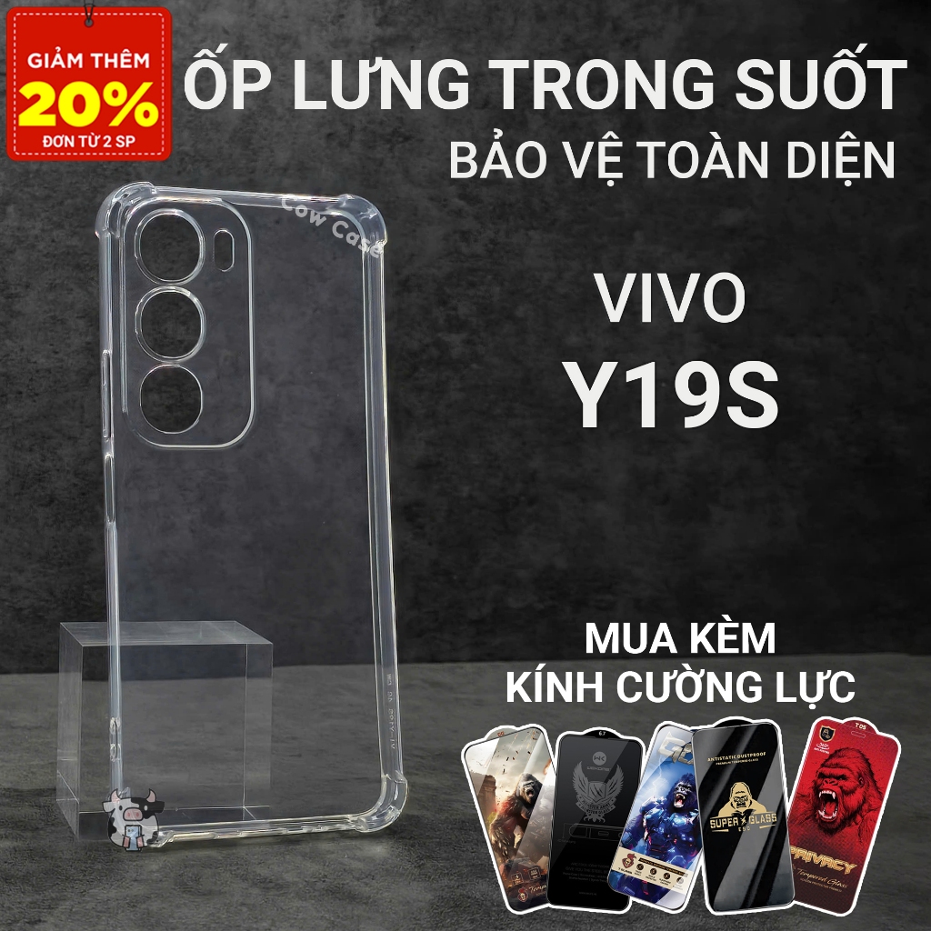 Ốp lưng Vivo Y19s, Y19s Pro Cowcase trơn trong suốt | Ốp điện thoại Vivo dẻo bảo vệ camera đt toàn d
